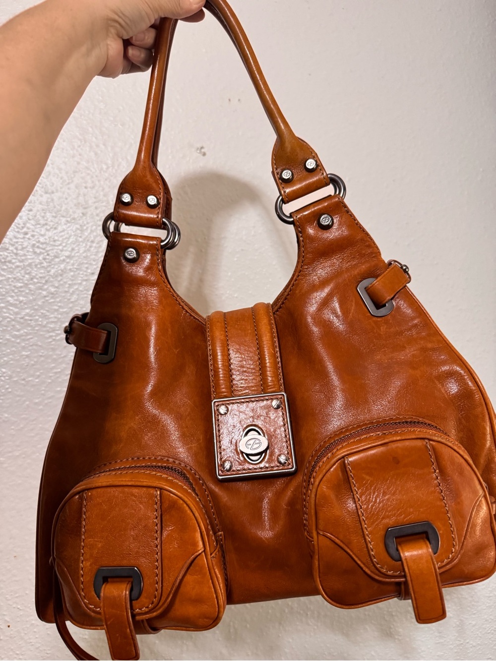 Francesco Biasia Cognac Brown Leather Shoulder Bag